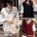 Cao đẳng gió áo len vest nữ mùa thu và mùa đông mới của Hàn Quốc phiên bản của bộ lỏng lẻo nữ sinh viên không tay V-Cổ áo len vest áo khoác len Áo / áo thun