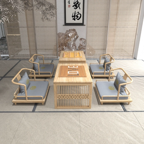 Шахматная таблица пять -лежащие магазин шесть цветных шахмат Новый китайский стиль сплошной деревянный столы и группа стула Guoxue School Teab