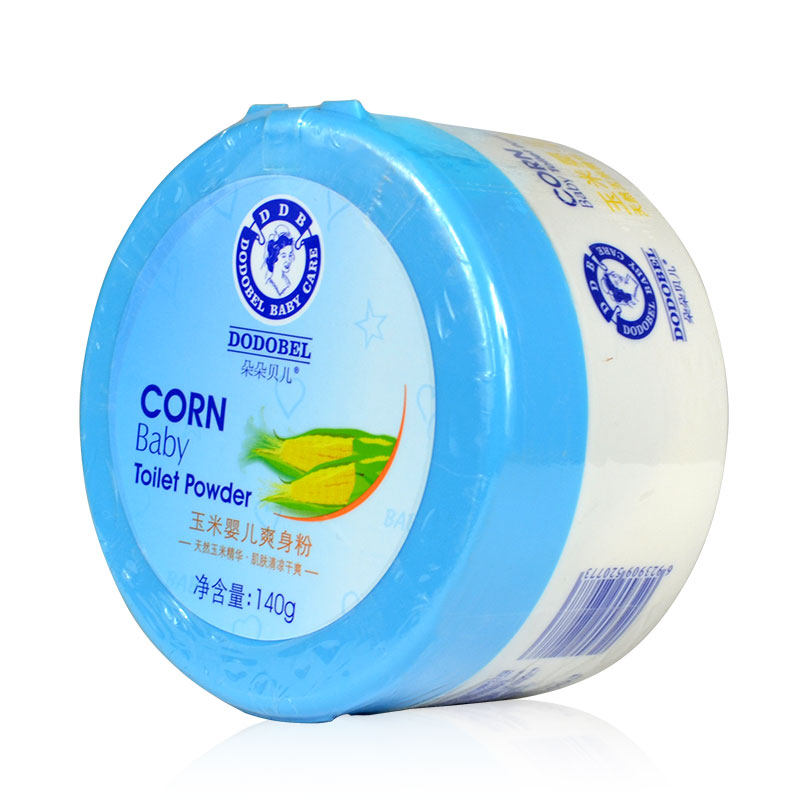 朵朵贝儿玉米婴儿爽身粉140g 干爽不含滑石粉扑盒子