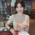 Mới của Hàn Quốc Slim Knit Ngắn Tay Nữ Mùa Hè Băng Lụa Đáy Áo Mỏng Vòng Cổ Màu Rắn T-Shirt của Phụ Nữ Cao Cổ Top áo cardigan Đan Cardigan