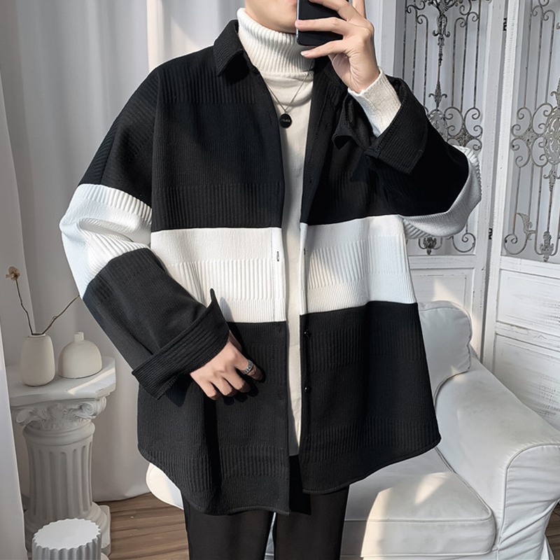 Autumn and winter t-shirt men's sweater jacket cardigan trend bottom wear long sleeve Korean version