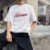 2018 mùa hè vài thêu T-Shirt nam ngắn tay lỏng sinh viên Hàn Quốc hoang dã giản dị áo sơ mi vòng cổ áo sơ mi Áo khoác đôi