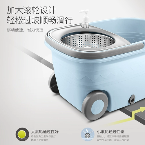 Голубой енот, вращающийся шваброй, домашняя швабла