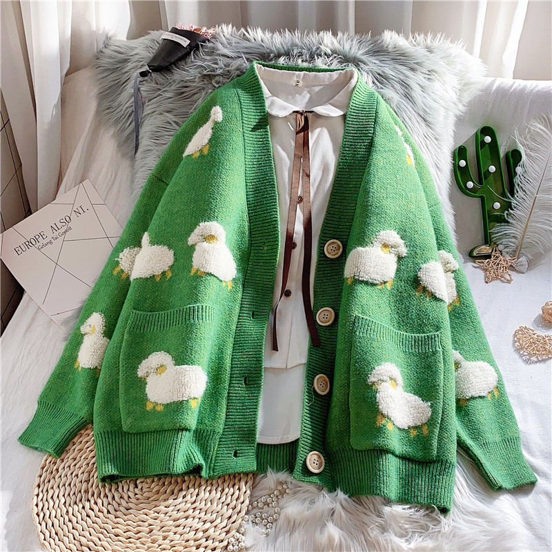 GreenSpring  sweater 2021 new pattern female easy Wear out Sweater Cardigan Medium and long term Lazy wind loose coat Foreign style