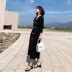 Váy retro Pháp 2019 xuân mới của phụ nữ khí chất cổ chữ V eo cao dài thon đen - Váy dài