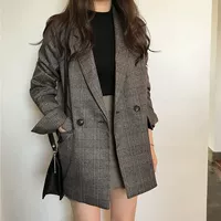 Mùa thu đông 2018 phiên bản mới của Hàn Quốc của bộ đồ nhỏ sang trọng kẻ sọc kẻ sọc nữ retro phù hợp với sinh viên mẫu áo dạ ngắn