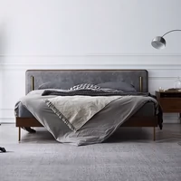 Bắc Âu Ý ánh sáng sang trọng giường ban đầu hiện đại tối giản giường đôi mềm mại trở lại phòng ngủ chính phòng ngủ vải da rắn giường gỗ - Giường giường ngủ 2 tầng