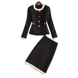 Демисезонный ретро комплект, европейский стиль, изысканный стиль, легкий роскошный стиль, с акцентом на бедрах