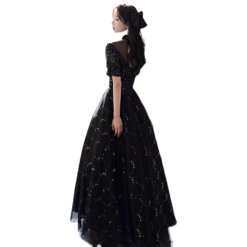 Evening dress, autumn long small princess costume, black skirt, 2021 collection, fitted Evening dress, autumn long small princess costume, black skirt, 2021 collection, fitted