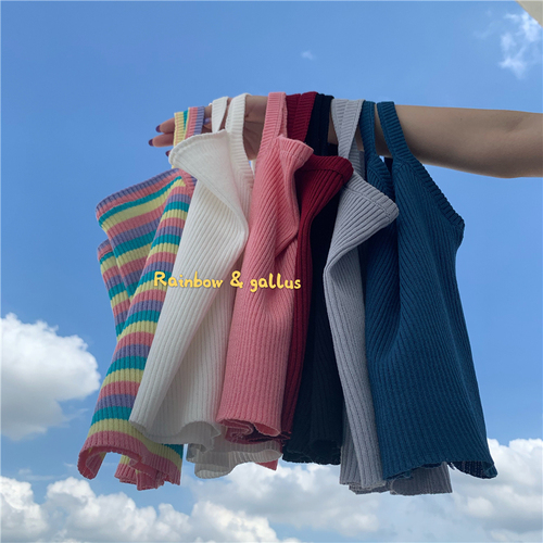 Knitted small sling women summer wear Korean version slim short versatile stripe open navel wear vest inside female students
