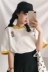 Mùa hè mới Hàn Quốc phiên bản của nhỏ tươi và đáng yêu thêu màu sắc tương phản ve áo ngắn tay T-Shirt nữ sinh viên Polo áo sơ mi triều