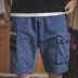 Madden dụng cụ phong cách Nhật Bản Ami, túi lớn năm điểm yếm cổ điển giản dị hoang dã quần short màu xanh quần baggy nam Quần làm việc