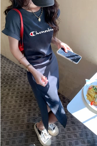 Летнее платье, небольшая дизайнерская футболка с коротким рукавом, длинная юбка, японская версия, в корейском стиле, тренд сезона