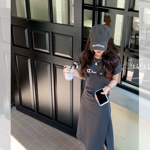 Летнее платье, небольшая дизайнерская футболка с коротким рукавом, длинная юбка, японская версия, в корейском стиле, тренд сезона