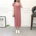 Rộng rãi và mỏng cộng với size váy ngắn tay cổ chữ V Váy nữ dài ngang lưng thẳng mùa hè Hàn Quốc 2021 - Váy dài