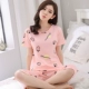 Bộ đồ ngủ nữ mùa hè cotton tay ngắn cắt quần hai mảnh Bộ đồ ngủ sinh viên Hàn Quốc dễ thương - Giống cái