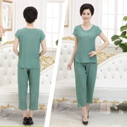 Mẹ mùa hè ăn mặc kích thước lớn của phụ nữ ngắn tay quần áo linen lỏng hai mảnh new trung niên cotton và linen phù hợp với