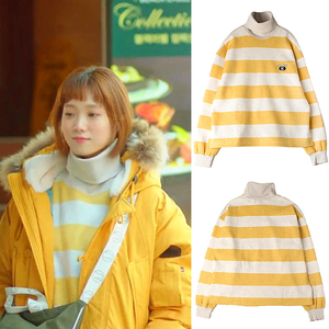 Bộ phim truyền hình Hàn Quốc tạ cổ tích vàng Jinfuzhu Li Kinh Thánh với đoạn cao cổ áo đáy áo sọc áo len phụ nữ mới mùa đông cộng với nhung dày