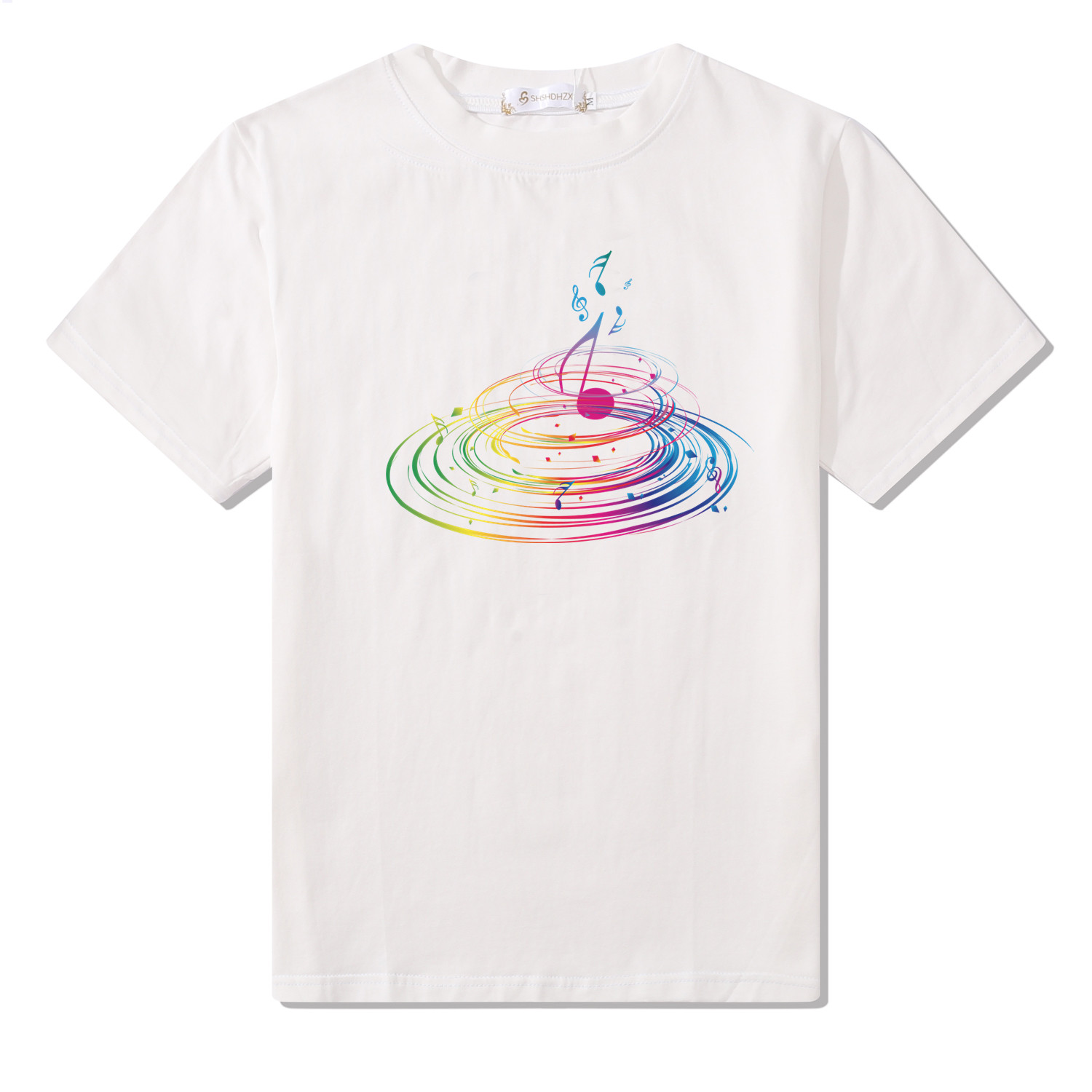 爆款音符印花设计图案圆领白色百搭t恤上衣