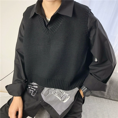 Châu âu và Hoa Kỳ hiển thị mô hình Hàn Quốc bf gió cao đẳng V-Cổ lỏng màu phù hợp với áo thun áo len ngắn vest vest nam giới và phụ nữ áo len cho nam Dệt kim Vest