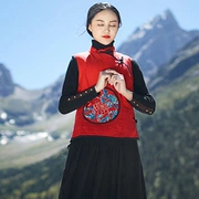 2019 phong cách dân tộc của phụ nữ cotton và lanh lỏng khóa cổ điển vest thêu ngắn áo khoác cotton mùa xuân và mùa thu - Áo vest