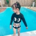 Bộ đồ bơi bé gái dài tay chia đôi cho bé gái 2-3 tuổi Công chúa dễ thương Hàn Quốc mặc bikini màu đỏ lưới - Đồ bơi trẻ em Đồ bơi trẻ em