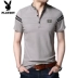 Playboy Summer Men Áo thun ngắn tay đứng Cổ áo Cotton Polo Áo sơ mi nam Slim Fit Hàn Quốc Nửa tay áo thun - Áo phông ngắn