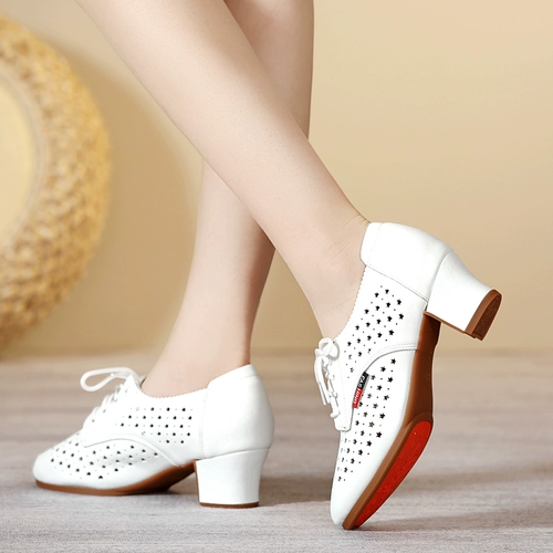 Летние туфли, белая танцующая обувь, из натуральной кожи