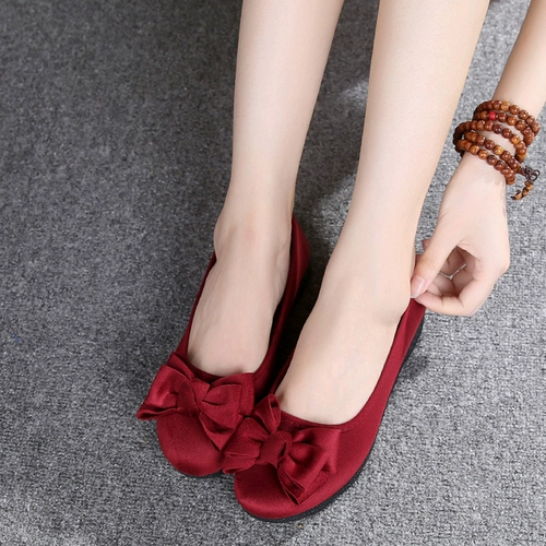 Слипоны, обувь, туфли с бантиком, черная униформа медсестры, мягкая подошва