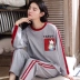 Bộ đồ ngủ nữ mùa xuân và mùa thu cotton dài tay Hàn Quốc mỏng hai mảnh phù hợp với học sinh dễ thương mặc quần áo ở nhà mùa đông - Giống cái