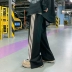 Leman Jin Jun Quần âu Nam Hàn Quốc Sinh viên hợp thời trang Quần ống rộng Hip Hop Quần sọc phản quang - Quần mỏng Quần mỏng