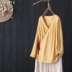 Áo sơ mi Trung Quốc cải tiến áo sơ mi Hanfu màu áo cardigan màu ren nghệ thuật retro Phù hợp với trà Zen và áo sơ mi vải lanh nữ - Áo sơ mi áo sơ mi lụa Áo sơ mi