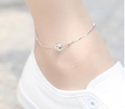 Thời trang Hàn Quốc đồ trang sức 925 sterling bạc vòng chân nữ đơn giản đa năng tình yêu rỗng tinh tế bóng chuyển hạt chân đồ trang trí