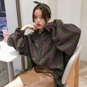 2018 phiên bản Hàn Quốc mới của ve áo phong cách Harajuku BF lỏng giản dị kẻ sọc đèn lồng tay áo len áo khoác nữ sinh viên