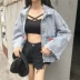 Mùa thu của phụ nữ Hàn Quốc phiên bản của lỏng bf gió thư thêu lỗ gỗ gụ rửa nước ve áo dài tay denim ngắn áo khoác nữ áo dạ nữ đẹp Áo khoác ngắn