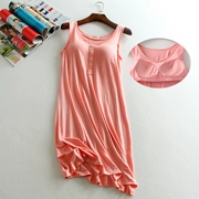 Mùa hè phụ nữ với ngực pad nightdress phương thức bông áo ngực cốc một bộ đồ ngủ mỏng phần kích thước lớn thường không tay nightdress