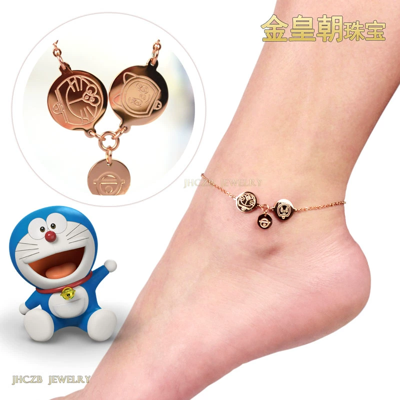 Robot cat 3 vòng thương hiệu vòng chân bằng thép titan mạ vàng nữ mùa hè đơn giản Phiên bản tiếng Nhật của Hàn Quốc bằng thép titan không phai - Vòng chân