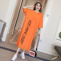 Váy ngủ nữ mùa xuân và mùa thu cotton dài tay áo dài qua đầu gối đồ ngủ lỏng mỡ sinh viên mặc quần áo ở nhà - Đêm đầm váy ngủ lụa cao cấp