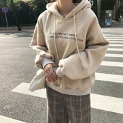 Mùa thu đông 2018 mới của phụ nữ Phiên bản Hàn Quốc của áo dài cộng với nhung dày chữ sinh viên trùm đầu áo len áo len - Áo len