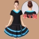 Одиночный V -neck Short -Sleeved Black Lake Top+Blue Skirt Lake