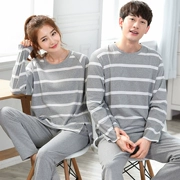 Bộ đồ ngủ đôi mùa thu và mùa đông Đồ ngủ dài tay nữ bằng vải cotton mỏng Bộ đồ ngủ nam phiên bản Hàn Quốc của bộ đồ dịch vụ gia đình cỡ lớn Xia Chunqiu