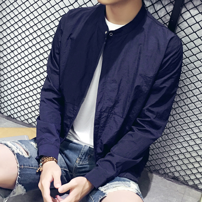 Mùa hè quần áo chống nắng trai casual breathable áo khoác Hàn Quốc thanh niên áo khoác mùa hè lớp duy nhất phần mỏng đồng phục bóng chày cổ áo Đồng phục bóng chày