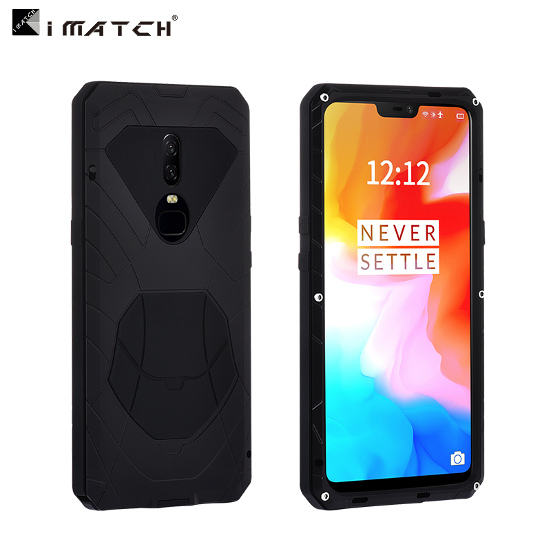 iMatch Water Resistant Shockproof Dust/Dirt/Snow-Proof Aluminum Metal Military Heavy Duty Armor Protection Case Cover for OnePlus 6