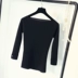 2018 Hàn Quốc phiên bản của đầu mùa thu mới bó sát cổ áo len áo len bảy điểm tay áo chất lượng băng lụa T-Shirt nữ đáy áo triều áo phông rộng Áo / áo thun