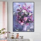 Полный бриллиант 2023 Новый бриллиантовый ресторан Flower 5d Dot Dorm Diamond Cross -Ширт Гостиная Purple Vase спальня слегка