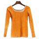 Màu da dày cộng với nhung của phụ nữ mùa đông quần áo mùa thu đáy đơn mảnh kích thước lớn cơ thể định hình cổ áo thấp ấm áo - Áo ấm