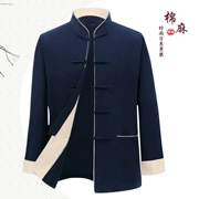 Tang phù hợp với phong cách Trung Quốc cotton nam và áo khoác lanh nam quốc phục trung niên giản dị Trung Quốc áo khoác dài tay áo dài