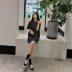 ◆ Yang Momo ◆ T-shirt váy chic váy cao eo 2018 mới thẳng quây đen sọc đầm