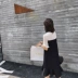 ◆ yang momo ◆ đầm voan Hàn Quốc phiên bản của thắt lưng cao khâu một chiếc váy từ trumpet tay áo giả hai mảnh xù váy