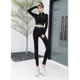 Сексуальный зимний эластичный комплект с молнией для спортзала, одежда для йоги, лонгслив с буквами, высокая талия, в обтяжку